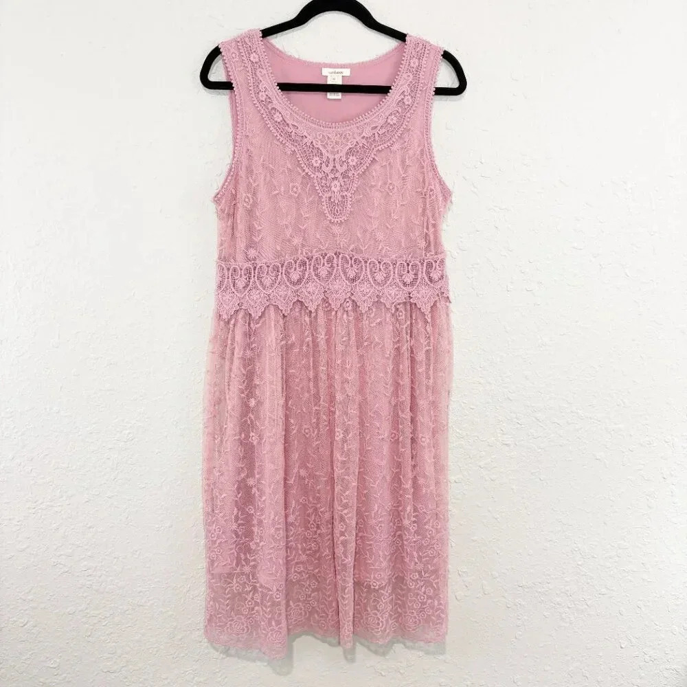 Sundance Pink Lace Sleeveless Boho Feminine Midi Dress Women's Size 12 - Picture 2 of 8